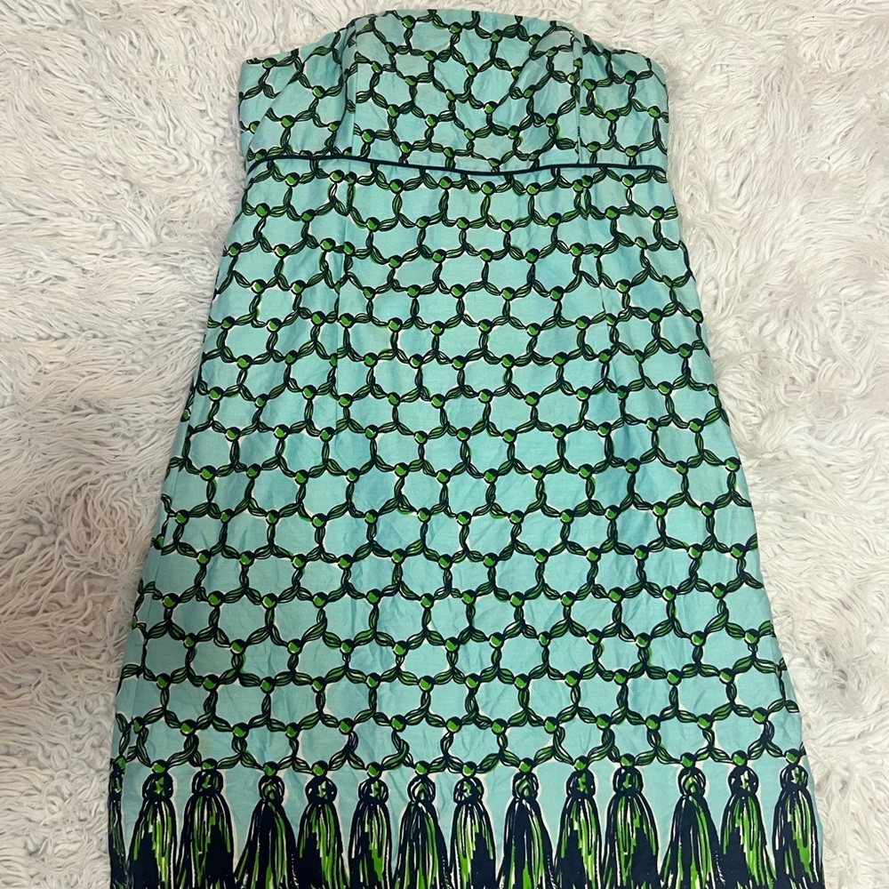 Elegant Green and Blue Strapless Dress